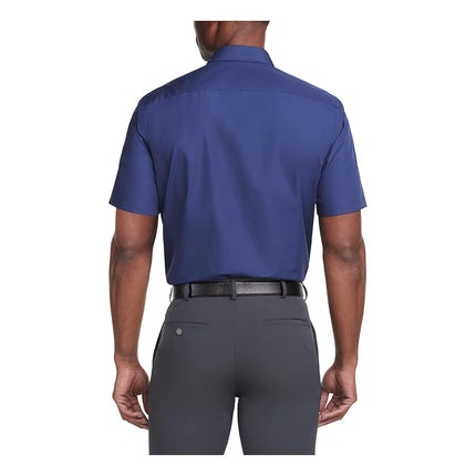 Van Heusen Men's Short Sleeve Dress Shirt Regular Fit Poplin Solid, Persian Blue, 18.5" Neck