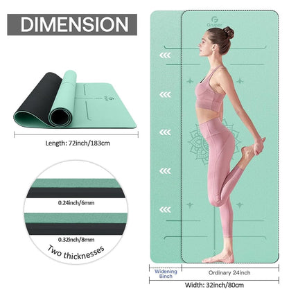 Tapis de yoga antidérapant en TPE avec lignes d'alignement, grandes tailles 183 cm L x 81 cm l x 0,8 cm É ou 0,6 cm É, tapis d'exercice et de fitness résistant aux déchirures pour le yoga, le pilates et les exercices au sol (vert et noir, épaisseur 8 mm)