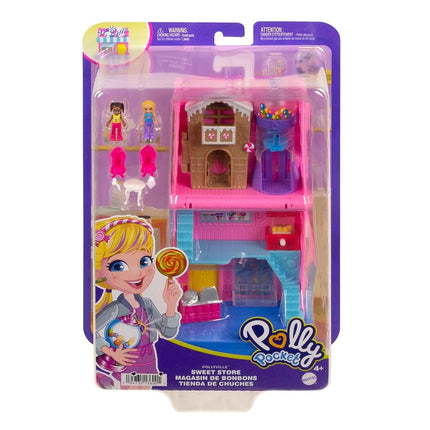 Polly Pocket Pollyville Sweet Store Dolls and Playset, Mini Toys with 2 Micro Dolls and 3 Accessories, HNB03