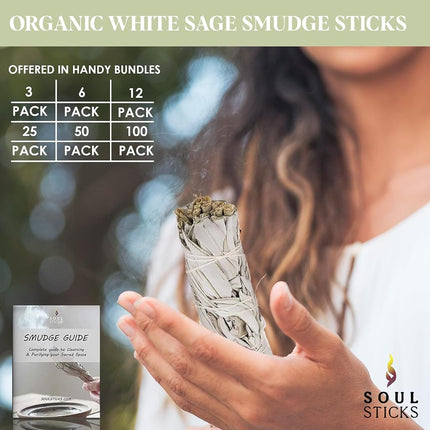 SOUL STICKS 4 Inch 6-Pack Organic California White Sage Smudge Sticks Bulk for Home Cleansing, Negative Energy Removal, Good Energy Meditation & Smudging Rituals | Pure Sage Bundles