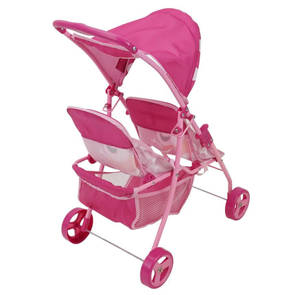 Peppa Pig: Doll Twin Stroller - Pink & White Dots - Fits Dolls Up to 24", Retractable Canopy, Easy to Fold for Storage & Travel, for Dolls Plushes & Stuffed Animals, Pretend Play for Kids Ages 3+