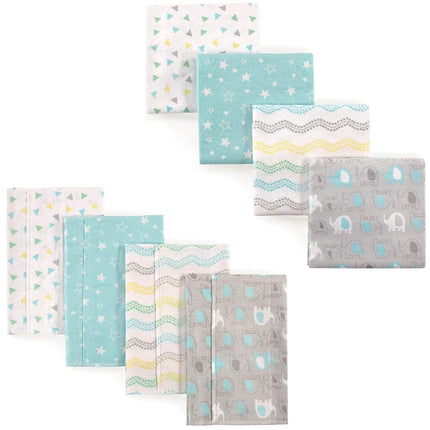 Luvable Friends Paños de Hombro y Mantas de Recepción de Franela de Algodón Unisex para Bebé, 8 Piezas, Elefante Básico, Talla Única