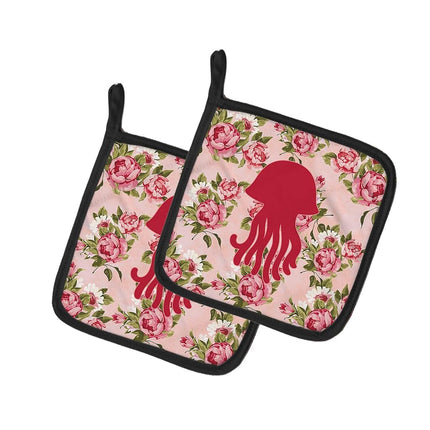 Caroline's Treasures Jellyfish Shabby Chic Pink Roses Pair of Pot Holders BB1091-RS-PK-PTHD, Fabric, Multicolor