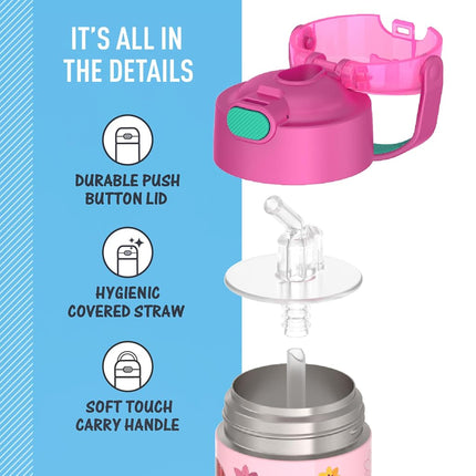 THERMOS FUNTAINER 12 Ounce Stainless Steel Vacuum Insulated Kids Straw Bottle, Princess