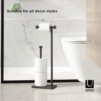 Umbra Cappa Toilet Paper Stand, Freestanding Metal with Reserve, Black