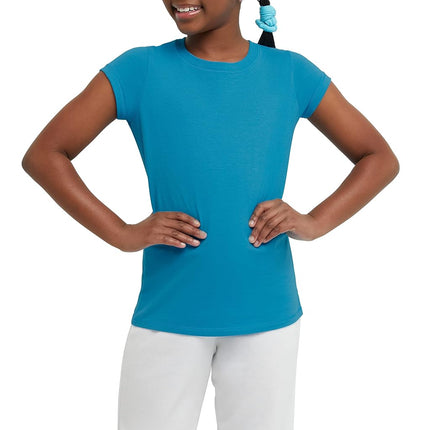 Hanes Girls’ Cotton T-Shirts, Essential Girls’ Tees, Cotton Shirts for Girls, 2-Pack, Process Blue, Small