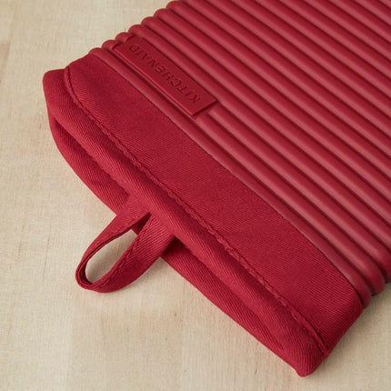 KitchenAid Ribbed Soft Silicone Oven Mitt Set, 7"x13", Passion Red