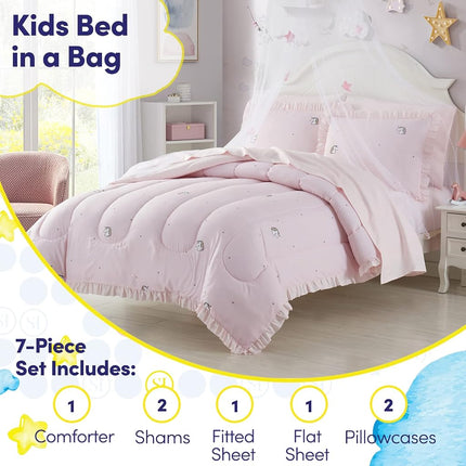 Kids Bedding Set Bed in a Bag for Boys and Girls Toddlers Printed Sheet Set and Comforter, Full, Rainbow Unicorn
