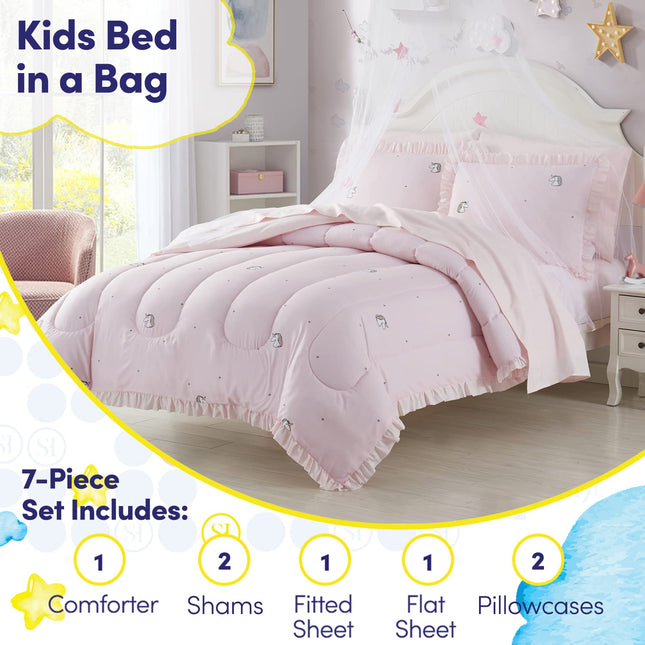 Kids Bedding Set Bed in a Bag for Boys and Girls Toddlers Printed Sheet Set and Comforter, Full, Rainbow Unicorn