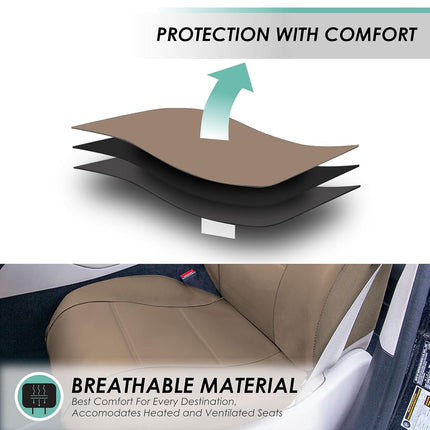 FH GROUP FH-PU002115 Classic PU Leather Car Seat Covers Airbag Compatible And Split Bench PU Leather Solid Beige