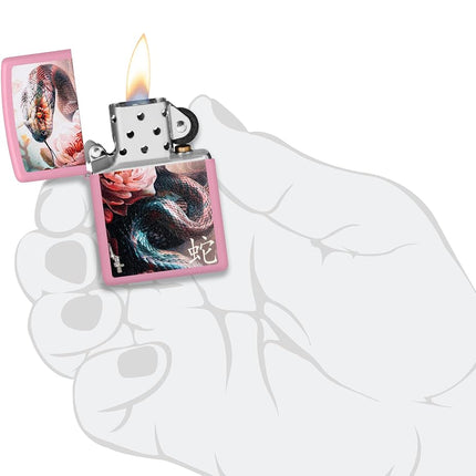 Zippo Mazzi® Snake and Flower Design Pink Matte Pocket Lighter