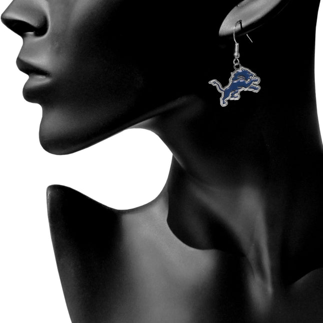 Pendientes colgantes cromados Siskiyou Sports NFL Detroit Lions para mujer