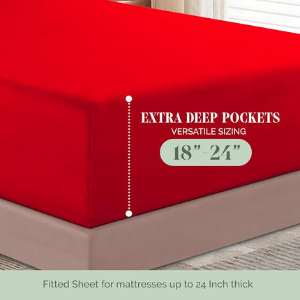 Elegant Comfort Luxurious 1500 Premium Hotel Quality Microfiber 4-Piece Sheet Set, 18-24 Inches Deep - Extra Deep Pocket Sheets - Ultra Soft 4PC Deep Pocket Sheets, King, Red