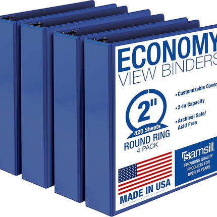 Samsill 2 Inch 3 Ring Binders, Made in USA, Econom