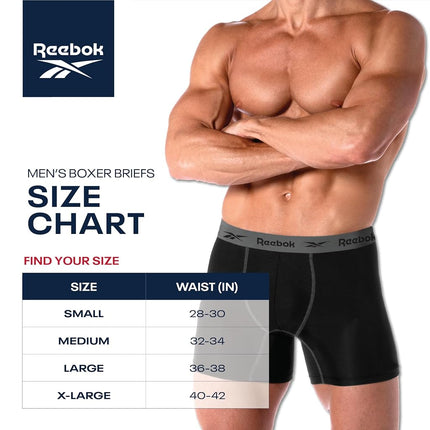 Reebok Mens Boxer Briefs - 4 Pack Stretch Performance Moisture Wicking Mens Underwear Boxers with Contour Pouch (Sizes: S-XL), All Black, Large