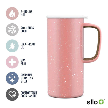 Ello Campy Vacuum Insulated Travel Mug with Leak-Proof Slider Lid and Comfy Carry Handle, Perfect for Coffee or Tea, BPA Free, Georgia Peach, 18oz