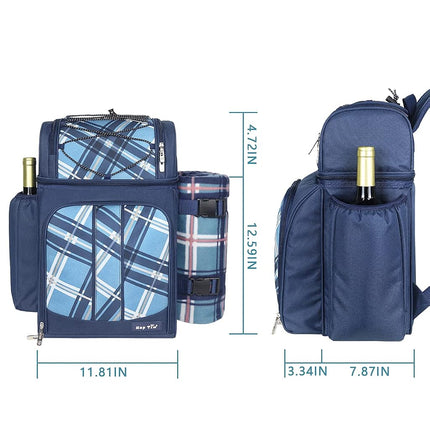 Hap Tim Picnic Basket Backpack for 2 Person with 2 Insulated Cooler Compartment, Wine Holder, Fleece Blanket, Cutlery Set, Gifts Ideals for Wedding, White Elephant, Bridal Showers, Christmas