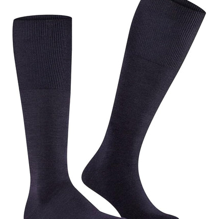 FALKE Men's Airport M Kh Wool Cotton Long Plain Knee-High Socks 1 Pair, Blue Dark Navy 6370, 8.5-9.5