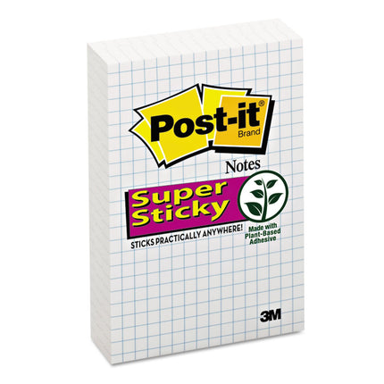 Notas Post-it Super Adhesivas, 10,16x15,24 cm, 3 blocs, 2 veces más adherencia, blancas con cuadrícula azul, reciclables (660-SSGRID)