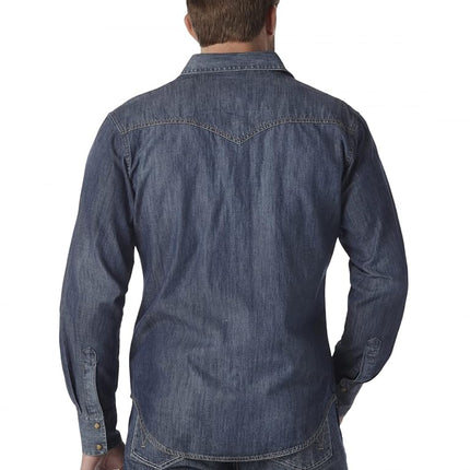 Wrangler Men's Big & Tall Retro Two Pocket Long Sleeve Snap Shirt, Blue Denim, XXXL