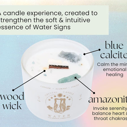 Pisces, Cancer, Scorpio Gifts for Women - 340g Wood Wick Candles that Crackle with Crystals and Healing Stones. Healing Crystal Candles for Women Home Scented. Soy Wax, for Zodiac Birthdate