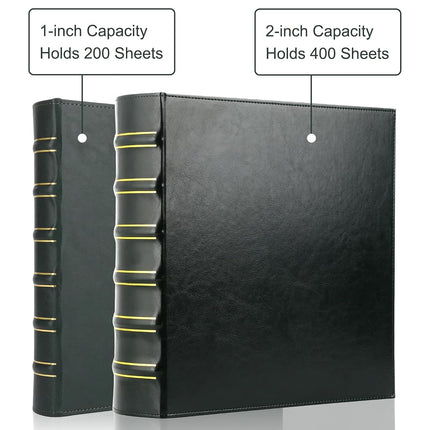 Vintage 3 Ring Binder, 2 Inch Capacity D Ring Leather Binder, Classical Collection Executive Presentation View Binder with Pocket, Professional Binder Organizer Planner (Holds 400 Sheets), Dark Green
