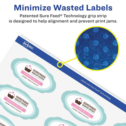Avery Matte White Removable Oval Scalloped Labels with Sure Feed Technology, Print-to-The-Edge, 1-1/8" x 2-1/4", 1,050 Removable Labels, Laser/Inkjet Printable Labels