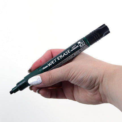 Pentel Arts Wet Erase Chalk Marker, Ideal on Blackboards and Windows, Small Chisel Tip, Black Ink, SMW26-A, Box of 12