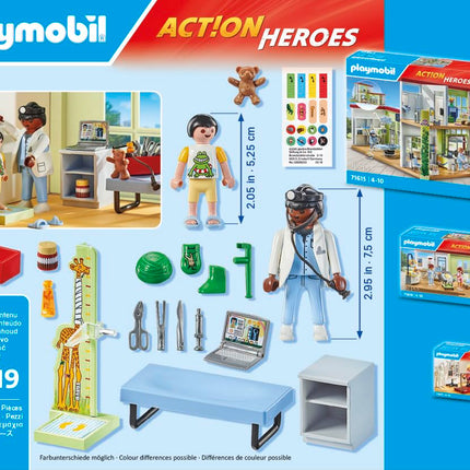 Playmobil 71619 Action Heroes: Pediatrician with teddy bear, treatment for the little ones, made from over 80% recycled and bio-based materials, detailed play sets suitable for children ages 4+