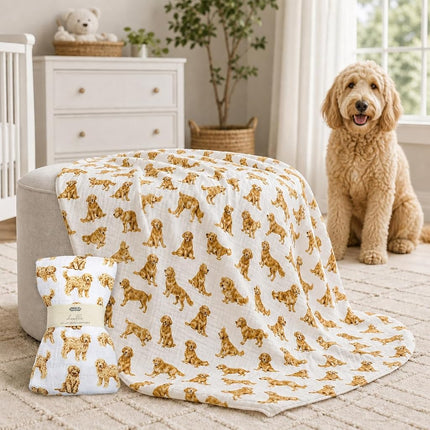 Mud Pie Golden Doodle Print Baby Swaddle Blanket, 47" x 47",