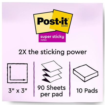 Blocs-notes Post-it Super Sticky Pop-up, 76x76 mm, 10 blocs, puissance de collage 2X, collection Rio de Janeiro, couleurs vives (orange, rose, bleu, vert), recyclables (R330-10SSAU)