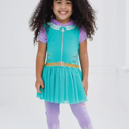 Paw Patrol Girls Hooded Cosplay T-Shirt Dress and Leggings Outfit Set Toddler to Little Kid Sizes (2T - 7-8), Teal / Everest, 3T