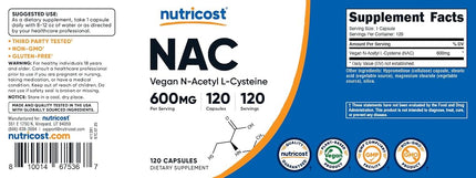 Nutricost N-Acetyl L-Cysteine 600Mg, 120 Veggie Capsules - Non-GMO, Gluten Free, Vegetable Caps