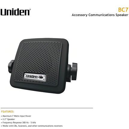 Uniden (BC7) Bearcat 7-Watt External Communications Speaker. Durable Rugged Design, Perfect for Amplifying Uniden Scanners, CB Radios, and Other Communications Receivers.,Black