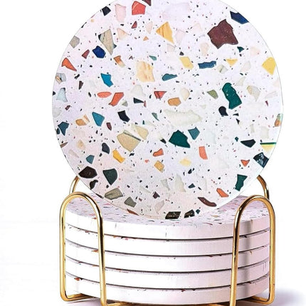 Terrazzo Drink Absorbent Coasters with Holder Set 