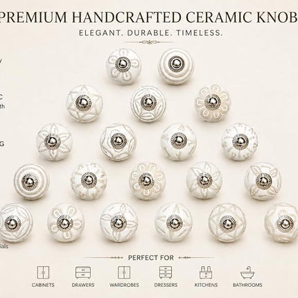 JGARTS 20 Knobs White Hand Painted Ceramic Knobs Cabinet Drawer Pull