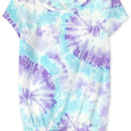 The Children's Place Girls' Short Sleeve Tie Front Top, Fiesta Dye, Large