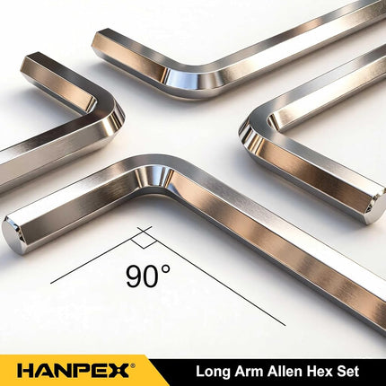 Hanpex Long Arm Hex Key Allen Wrench Set with Ball End, Ball-End Hex Key Metric/Imperial, Allen Wrench Chrome Vanadium Steel(Cr-V), Tamperproof TORX L- Key Set (18-Piece)