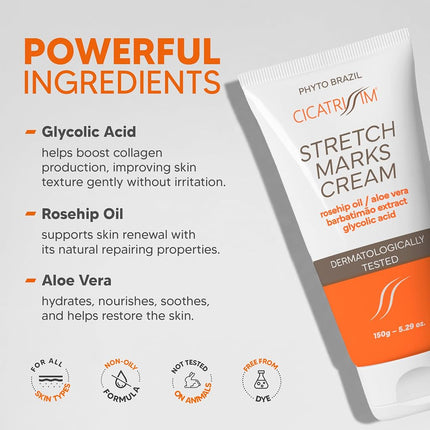 Cicatrissim Crema Eliminadora de Estrías - Innovadora Fórmula Natural con Ingredientes Puros y Potentes de la Flora Brasileña. Dile Adiós a las Estrías y Recupera tu Autoestima