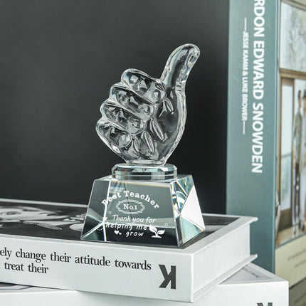 LONGWIN Best Teacher Appreciation Gifts for Women Men, Teacher Christmas Birthday Retirement Thank You Gifts Crystal Awards with Thumbs Up, Unique Present