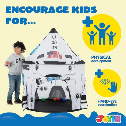 JOYIN Kids Play Tents Indoor Outdoor, Rocket Ship Play Tent, Spaceship Pop up Play Tent for Kids, Toddlers Playhouse Toys, Birthday Gifts for 3 4 5 6 7 8 Year Old Boys & Girls