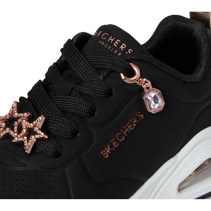 Skechers Girl's UNO GEN1 Trendy Jewels Trainers, Black Synthetic/Rose Gold Trim, 10.5 UK Child