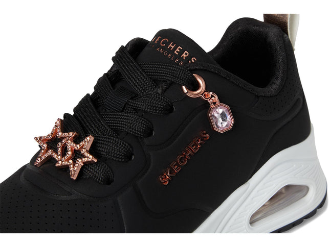 Skechers Girl's UNO GEN1 Trendy Jewels Trainers, Black Synthetic/Rose Gold Trim, 10.5 UK Child