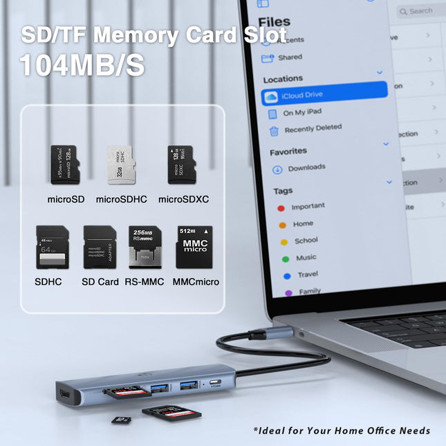 Tymyp USB Hub, 6 in 1 USB C HUB, All-in-One USB Splitter with 4K HDMI, Type C PD 100W, 2 x USB 3.0, and SD/TF Card Reader for Laptop, Flash Drive, Printer, and More