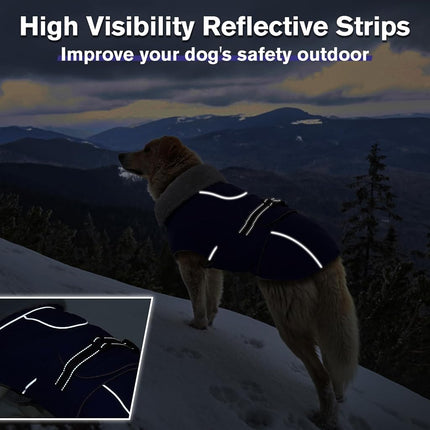 Lelepet Warm Dog Coats for Large Dogs Waterproof Dog Jacket Reflective Pet Fleece Vest Windproof Cold Weather Coats with Adjustable Buckle & Leash Hole, Black, L
