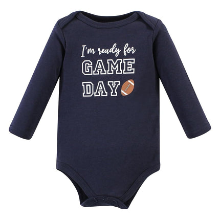 Hudson Baby Unisex Baby Cotton Long-Sleeve Bodysuits, Football Huddles 3-Pack, 6-9 Months, Football Huddles 3-pack, 6-9 Months