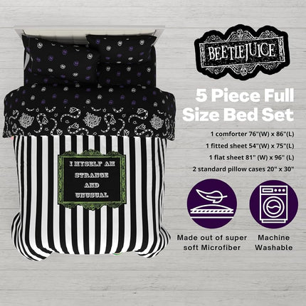 Franco Comforter and Sheet Set, Microfiber, Beetlejuice, 5 Piece Full Size