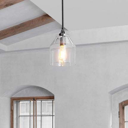 Globe Electric 67000097 1-Light Pendant Light, Matte Black, Clear Glass Shade, Black Rods, Pendant Light Fixture, Kitchen Island, Adjustable Height, Home Décor Lighting, Ceiling Light Fixture