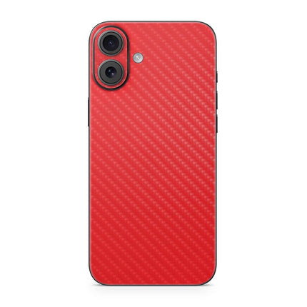 Piel de fibra de carbono para teléfono compatible con Apple iPhone 16 Plus - Rojo sólido - Adhesivo protector de vinilo 3M de primera calidad - Fácil de aplicar | Fabricado en EE. UU. por MightySkins