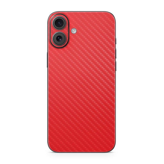 Carbon Fiber Phone Skin Compatible with Apple iPhone 16 Plus - Solid Red - Premium 3M Vinyl Protective Wrap Decal Cover - Easy to Apply | Crafted in The USA by MightySkins